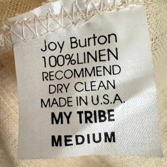 Joy Burton My Tribe Linen Boxy Top Abstract Tribal Pocket Women’s Medium Artsy - Picture 4 of 7